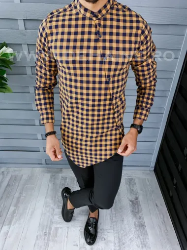 Camasa barbati asimetrica in carouri slim fit B2129 O2-4.2